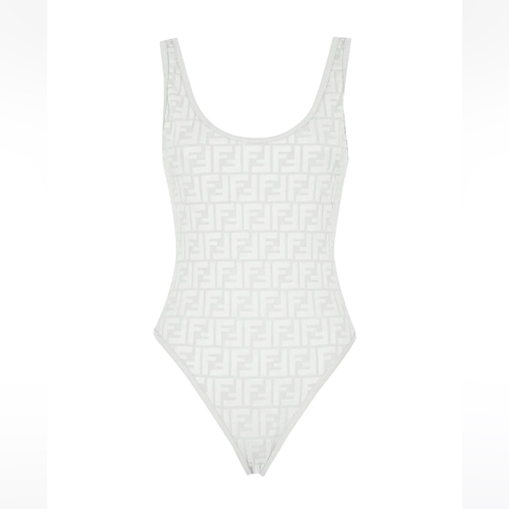 Fendi FF Raised Motif One Piece Bathing Suit in White Cream IT 42 US 6 Designer - Picture 1 of 14